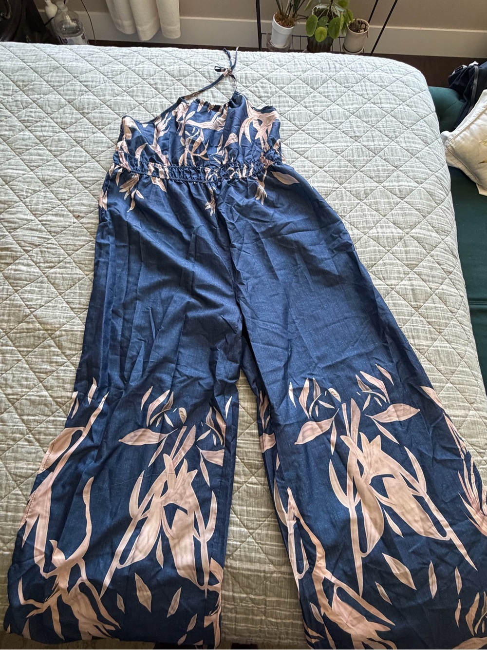 Navy Floral Halter Wide-Leg Jumpsuit